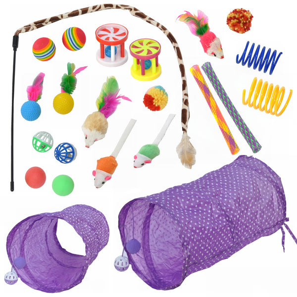 Katzenspielzeug Set B - 22-tlg mit Rascheltunnel – animierendes Katzenspielzeug für Hunde & Katzen – 15 × 10 × 15 cm