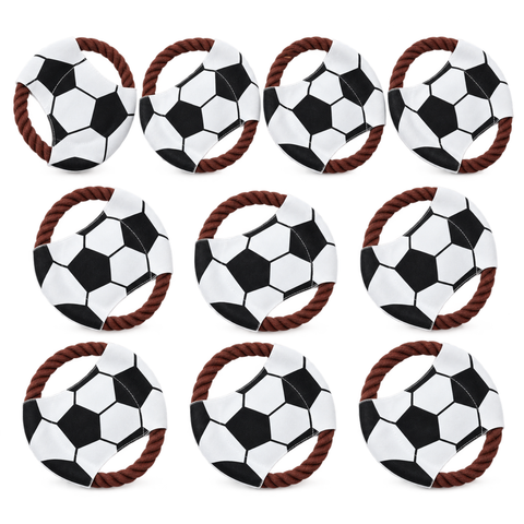 Hundespielzeug Zerrseil-Frisbee – Fußballmotiv mit Quietscher – Ø 22 cm