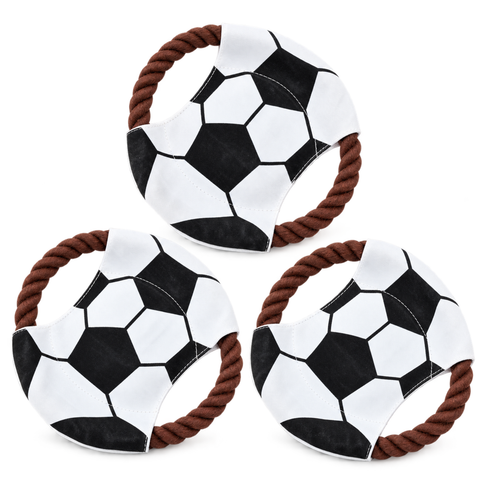 Hundespielzeug Zerrseil-Frisbee – Fußballmotiv mit Quietscher – Ø 22 cm
