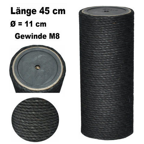 Sisal-Ersatzkratzstamm 45 cm – Ø 11 cm, Schwarz, M8 inkl. Schrauben