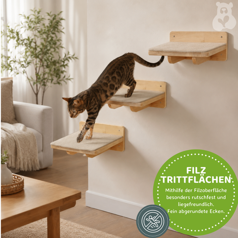 Katzentreppe 3er-Set – frei platzierbar & rutschfest – 24 x 22 x 9,5 cm