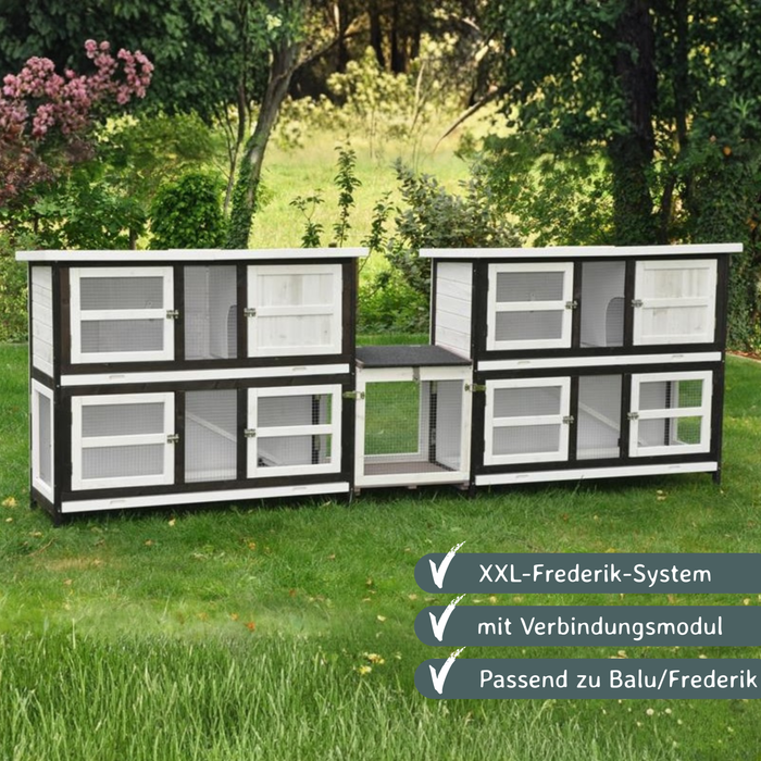XXL Doppel Kleintierstall Kombi Frederik – 2 Ställe + Verbindungsmodul – 280×50×104 cm