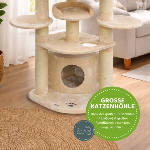 XXL Kratzbaum beige – Extra Hoch & große Liegeflächen – 202×70×70 cm