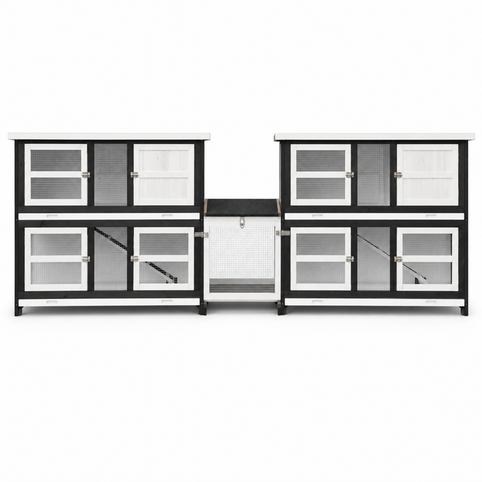 XXL Doppel Kleintierstall Kombi Frederik – 2 Ställe + Verbindungsmodul – 280×50×104 cm