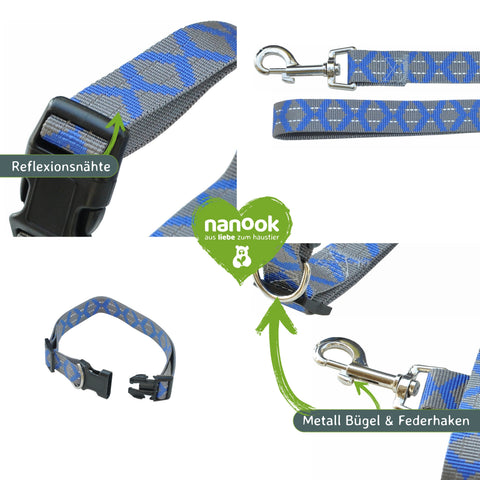 Hundeleinen Set blau/grau