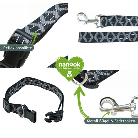 Hundeleinen Set schwarz/grau