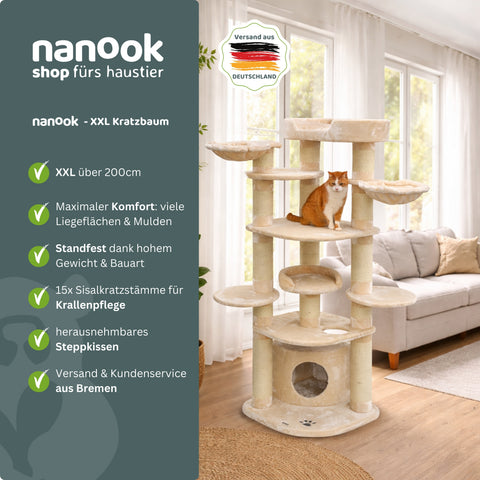 XXL Kratzbaum beige – Extra Hoch & große Liegeflächen – 202×70×70 cm